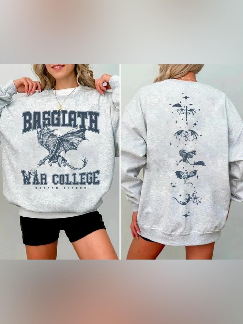Fourth Wing Basgiath War College Dragon Graphic Sweatshirt - Ash Gray